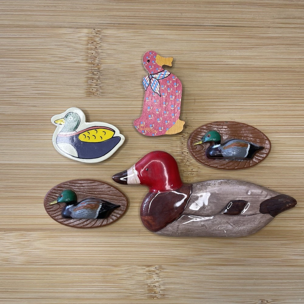 Vintage Duck Magnets Lot Of 5 Ceramic, Wood, Plastic Vtg Walmart